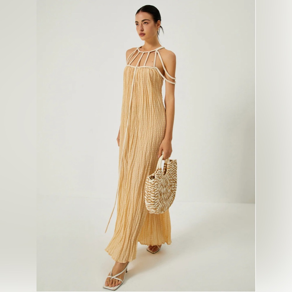 Commense Draped Halterneck Backless Long Dress